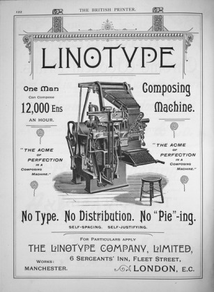 A Linotype machine advert from the July / August 1891 "The British Printer"